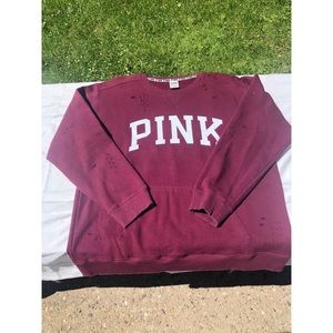 PINK Pullover Distressed Sweatshirt